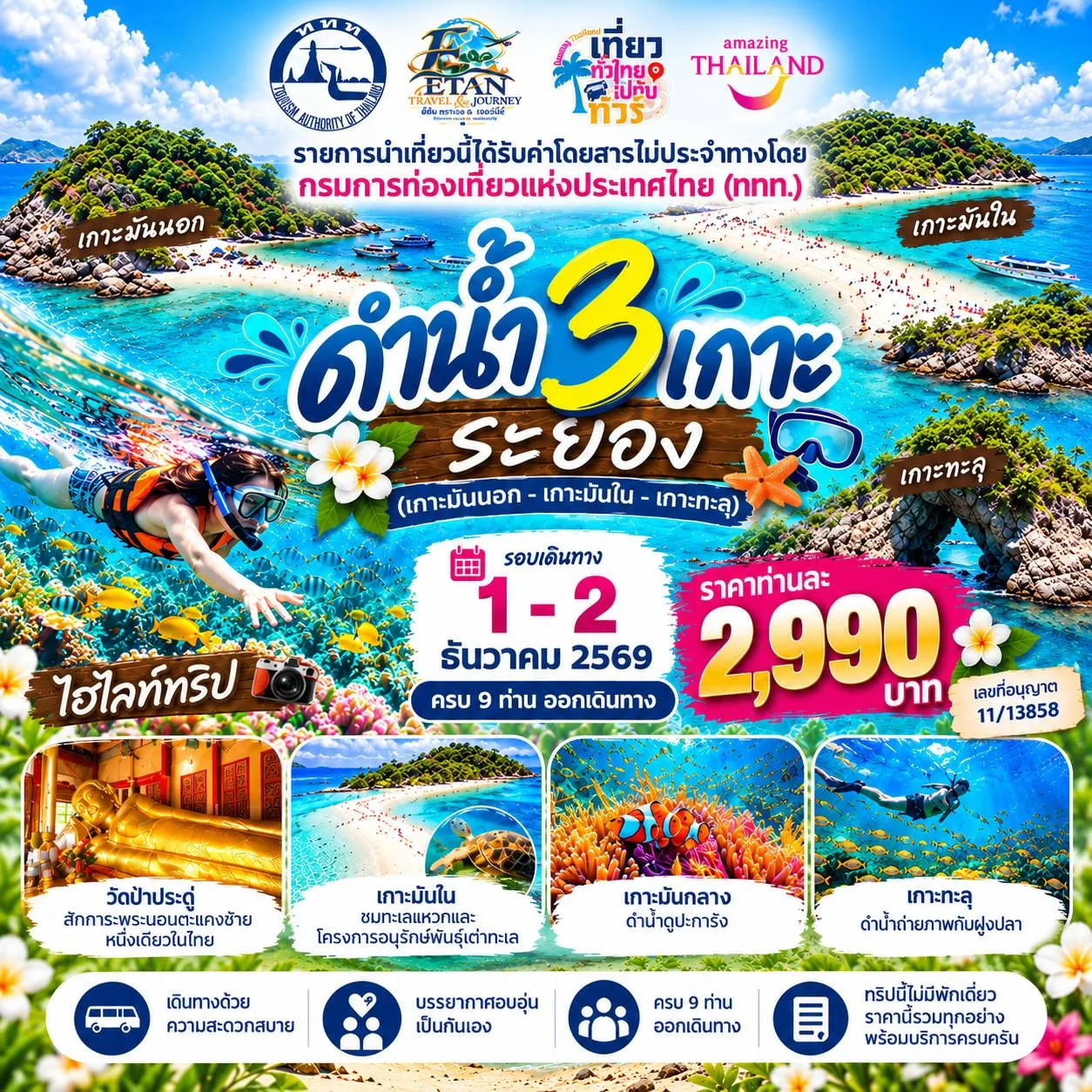 ดำน้ำ 3 เกาะ จังหวัดระยอง (เกาะมันนอก - เกาะมันกลาง - เกาะทะลุ) วันที่ 2